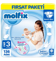 Molfix Bebek Bezi 3 Beden Fırsat Paketi 68x2 136 Adet