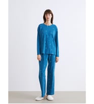 LCW DREAM Turkuaz Bisiklet Yaka Yılbaşı Temalı Kadın Pijama Takımı