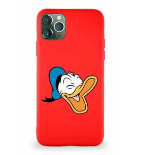 Apple iPhone 11 Pro Max Soft Premier Kapak Donald Duck-E Tasarımlı Silikon Kılıf - Kırmızı (Şeffaf)