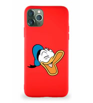 Apple iPhone 11 Pro Max Soft Premier Kapak Donald Duck-E Tasarımlı Silikon Kılıf - Kırmızı (Şeffaf)