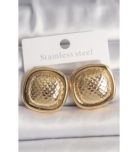 Pirinç Gold Renk İşlemeli Kare Model Kadın Küpe 5886 - GLST2529-1465