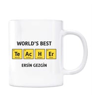 Öğretmenler Gününe Özel İsimli Kupa Bardak - Worlds Best Teacher Sarı Zemin