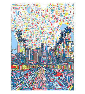 Los Angeles Manzarası 4 Tablo Ahşap Poster Dekoratif