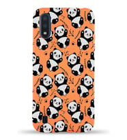 Samsung Galaxy A01 Uyumlu Lansman Kılıf Panda Tasarımlı İçi Kadife Kapak-Turuncu (Şeffaf)