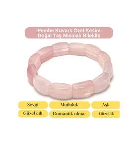 SERTİFİKALI Pembe Kuvars Özel Kesim Doğal Taş Misinalı Bileklik