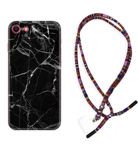 Apple iPhone 5 6 7 8 Plus Se XR Kılıf Boyun Asklı Rasta Silikon Fragile Black Mermer 1378