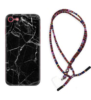 Apple iPhone 5 6 7 8 Plus Se XR Kılıf Boyun Asklı Rasta Silikon Fragile Black Mermer 1378