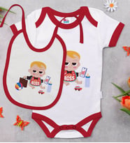 BK Kids Little Boss Tasarımlı Kırmızı Bebek Body Zıbın ve Mama Önlüğü Hediye Seti-1