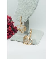 Rose Altın Kaplama Vip Seri Çiçekli Kalp Sallantılı Zarif Küpe 3 cm