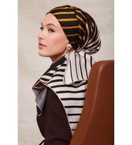 Şerit Desen Twill İpek Eşarp-0909 (Gold)