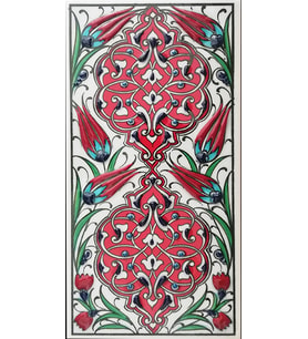 Armada Çini 10x20 Cm ED 230 Kırmızı Rumi Desenli El dekoru Çini Karo