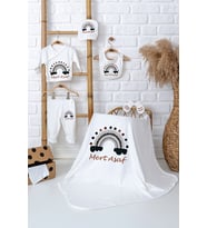 Pia Baby Premium %100 Pamuk İsim Yazılı Erkek Bebek Hastane Çıkışı Battaniyeli Bebek Hediye Seti 5085-04 (Ekru)