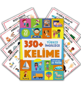 İlk Kelimelerim İngilizce Türkçe 350+ Kelimelik 20 Konu Eğitici Poster Seti 33x24cm