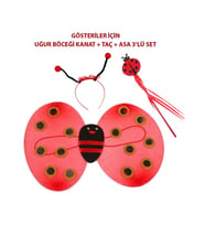 Çocuk Gösteri İçin Uğur Böceği Kanat + Taç + Asa 3&amp;apos;lü Kostüm Seti (5343)