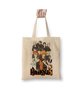 Haikyuu Karasuno Hinata Bez Çanta Uzun Saplı Alışveriş Çantası Plaj Çantası (Beyaz)