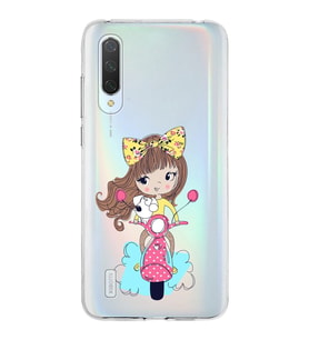 Xiaomi Mi 9 Lite Uyumlu Kapak Vespagirl Tasarımlı Şeffaf Silikon Kılıf