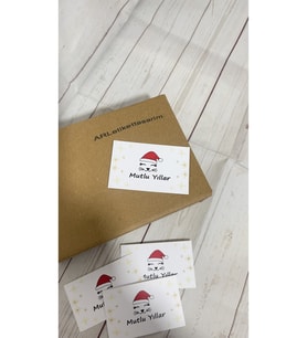 Mutlu Yıllar Yazılı Kedi Resimli Yeni Yıl Kartı 5x8 cm 100 adet