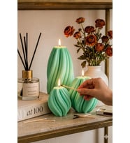 Mumelia Candles Spiral Rüya Mum 3'lü Set - Doğal Soya, El Yapımı, Dekoratif - Zümrüt Yeşili