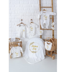 Pia Baby Premium %100 Pamuk Yenidoğan Bebek Hediyesi Kız10 Parça Hastane Seti 5064-01 (Krem)