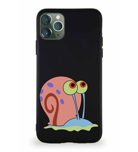 Apple iPhone 11 Pro Max Soft Premier Kapak Salyangoz Gary Tasarımlı Silikon Kılıf - Siyah (Şeffaf)