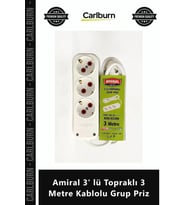 Özel Üretim Beyaz Dayanıklı Güvenli Uzatma Kablosu Amiral 3' lü Topraklı 3 Metre Kablolu Grup Priz