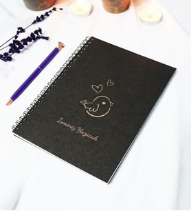 Kişiye Özel Kuş Temalı Siyah Kraft Kapaklı Defter - 45 Yaprak A5 (90 SAYFA) 15x21 Cm