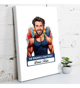 Kişiye Özel Hediye Karikatürlü En Yakışıklı Halterci Kanvas Tablo