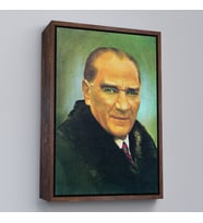 Çerçeveli Atatürk Portre Tablosu Mustafa Kemal Atatürk Dikdörtgen Dekoratif Kanvas Tablo (Siyah)