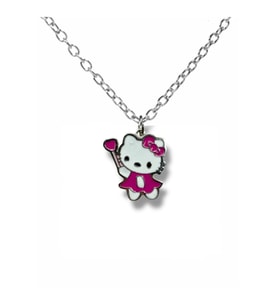 Hello Kitty Mor Renkli Figürlü Kolye – 60 cm Zincirli Sevimli Karakter Takısı (Gümüş)
