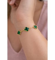 Gold Renk Zirkon Taşlı Yonca Model Çelik Bileklik (Yeşil)