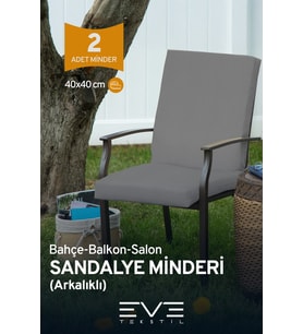 Bahçe Salon Balkon Arkalıklı Fermuarlı Yıkanabilir Sandalye Minderi 2 Adet