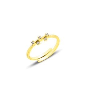 Gümüş altın yaldızlı alttan ayarlamalı zirkon taşlı dalgalı yüzük SGTL11418GOLD (Rose)