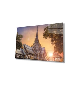 Tayland Tapınak Cam Tablo 4mm Dayanıklı Temperli Cam, Thailand Temple Glass Wall Decor (Çok Renkli)