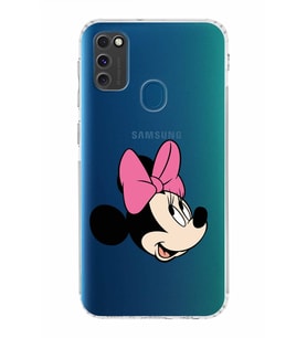 Samsung Galaxy M21  Kamera Korumalı Kapak Minnie Mouse Tasarımlı  Şeffaf  Kılıf