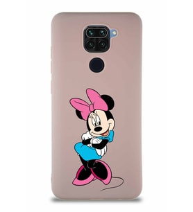 Xiaomi Redmi Note 9 Soft Premier Kapak Minnie Mouse-D Tasarımlı Silikon Kılıf - Pudra (Şeffaf)