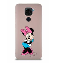 Xiaomi Redmi Note 9 Soft Premier Kapak Minnie Mouse-D Tasarımlı Silikon Kılıf - Pudra (Şeffaf)