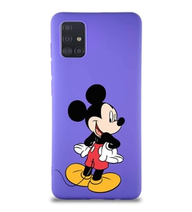 Samsung Galaxy M31S Soft Premier Kapak Mickey Mouse-D Tasarımlı Silikon Kılıf - Mor (Şeffaf)