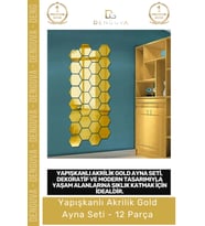 #GoldAyna Dekoratif Altıgen Modern Duvar Dekoru Tasarım Yapışkanlı Akrilik Gold Ayna Seti - 12 Adet