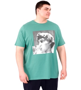 Mode XL Büyük Beden Erkek T-Shirt Bisiklet Yaka STATUE U25027 Çağla