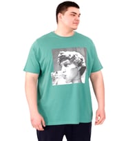 Mode XL Büyük Beden Erkek T-Shirt Bisiklet Yaka STATUE U25027 Çağla