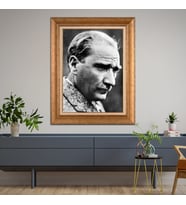 Altın Varaklı Çerçeveli Paspartulu Atatürk Tablo z4535 (Gold)