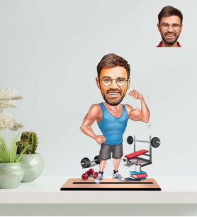 Kişiye Özel Erkek Fitnesscı Karikatür Ahşap Biblo