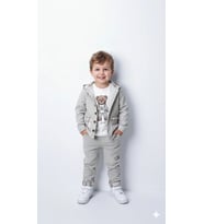 Erkek Çocuk %100 Pamuk Kadife Hırka, Pantolon ve Ayıcık Baskılı Uzun Kollu Sweatli 3'lü Premium Seri