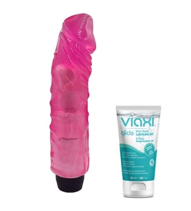 Ayarlanabilir Güçlü Titreşimli 22 Cm Damarlı Pembe Vibratör+Jel