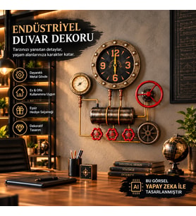 Endüstriyel Sanayi Duvar Saati Dekoru Ev Ofis İş Hediyesi 3D Metal Steampunk Vintage Saat 40x45 CM