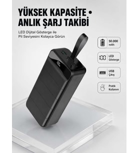 Tüm Cihazlarla Uyumlu 50.000 mAh Powerbank – Yüksek Kapasiteli, LED Gösterge ve Akıllı Koruma Fonksiyonlu