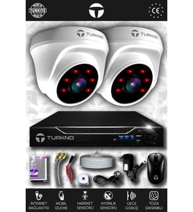 TURKNO 2 Kameralı Domia 2 İç Kamera Set HDD'siz Full HD Gece Görüşlü Güvenlik Kamerası Sistemi