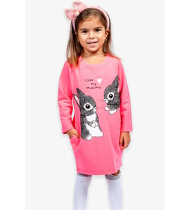 Breeze Kız Çocuk Tunik Tavşan Desenli 1.5-5 Yaş, Neon Pembe