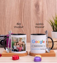 Mimara Hediye Google Tasarım Fotoğraflı Ahşap Altlıklı Siyah Kupa