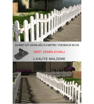 Dekoratif Plastik Alan Oluşturma ve Bahçe Çiti 10 ADET ÇİT (Y: 50 CM / G: 5.5 M) SERT ZEMİN AYAKLI (Beyaz)